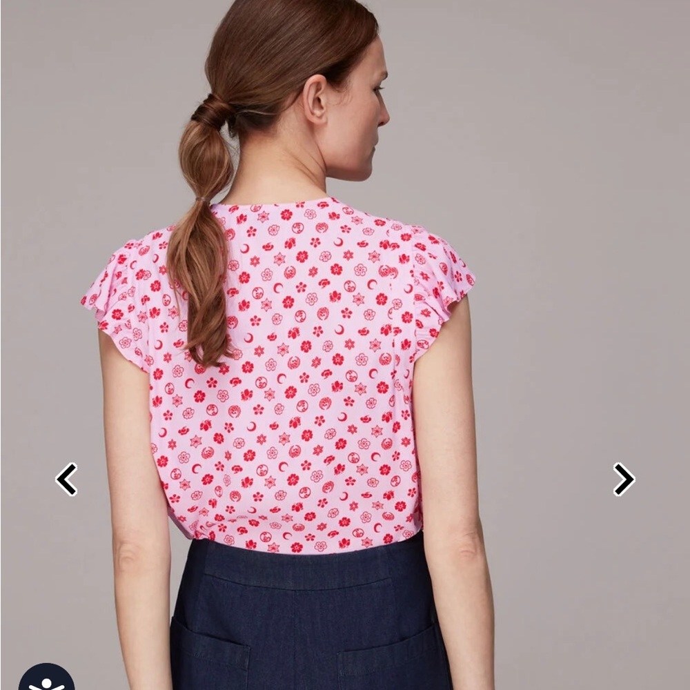 Whistles Pink Moon Floral Frill Sleeve Top Size 8 - Picture 2 of 6
